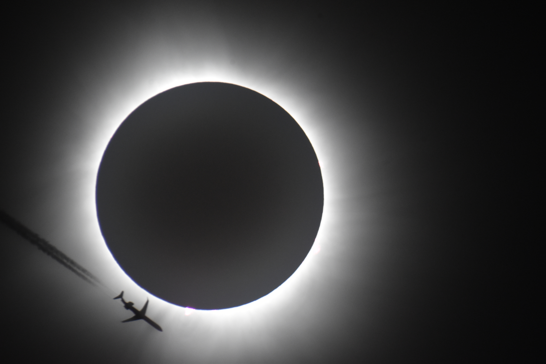 Lucky shot of airplane and eclipse